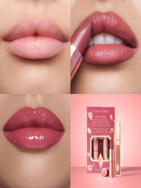 CHARLOTTE TILBURY 90S PINK ROSE GLOSS AND ROSE LIPSTICK DUO