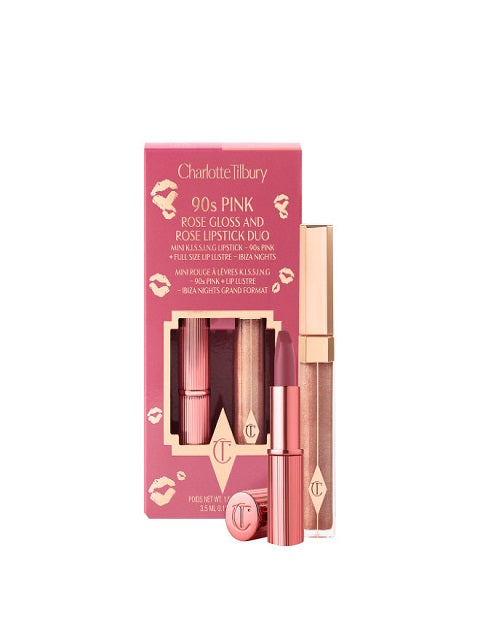 CHARLOTTE TILBURY 90S PINK ROSE GLOSS AND ROSE LIPSTICK DUO