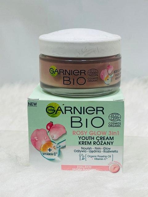 Garnier BIO Rosy Glow 3 in 1 (Nourish, Firm & Glow) Youth Cream 50ml - Khayest
